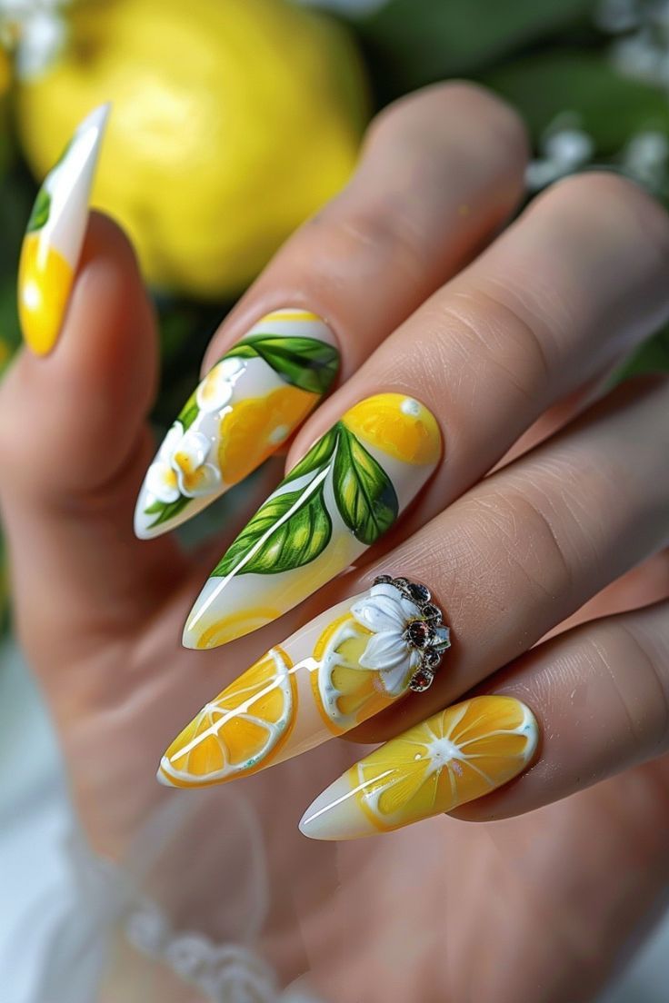 Lemon-Themed Nail Art